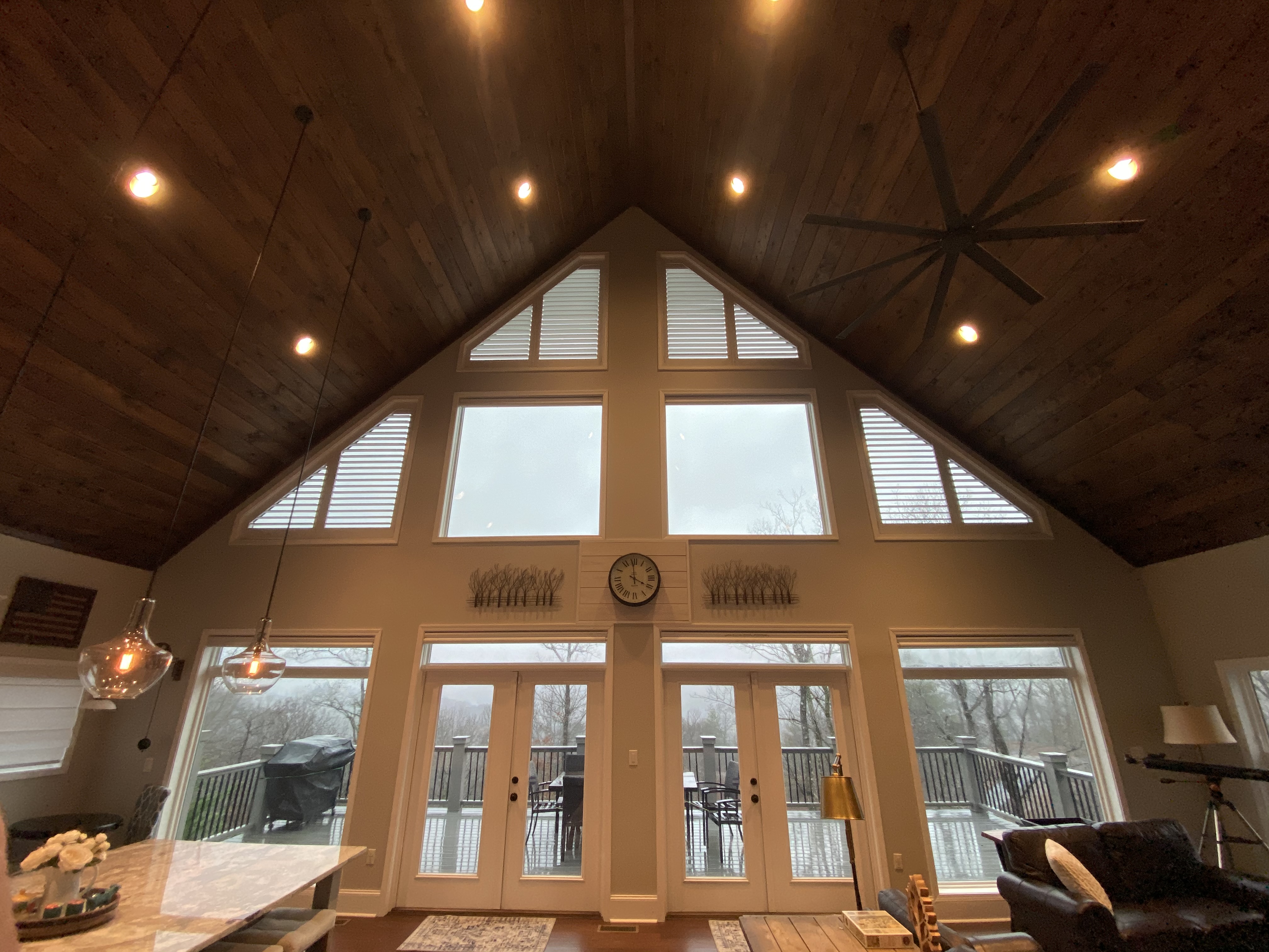 Specialty shutters fitted to angled gable windows