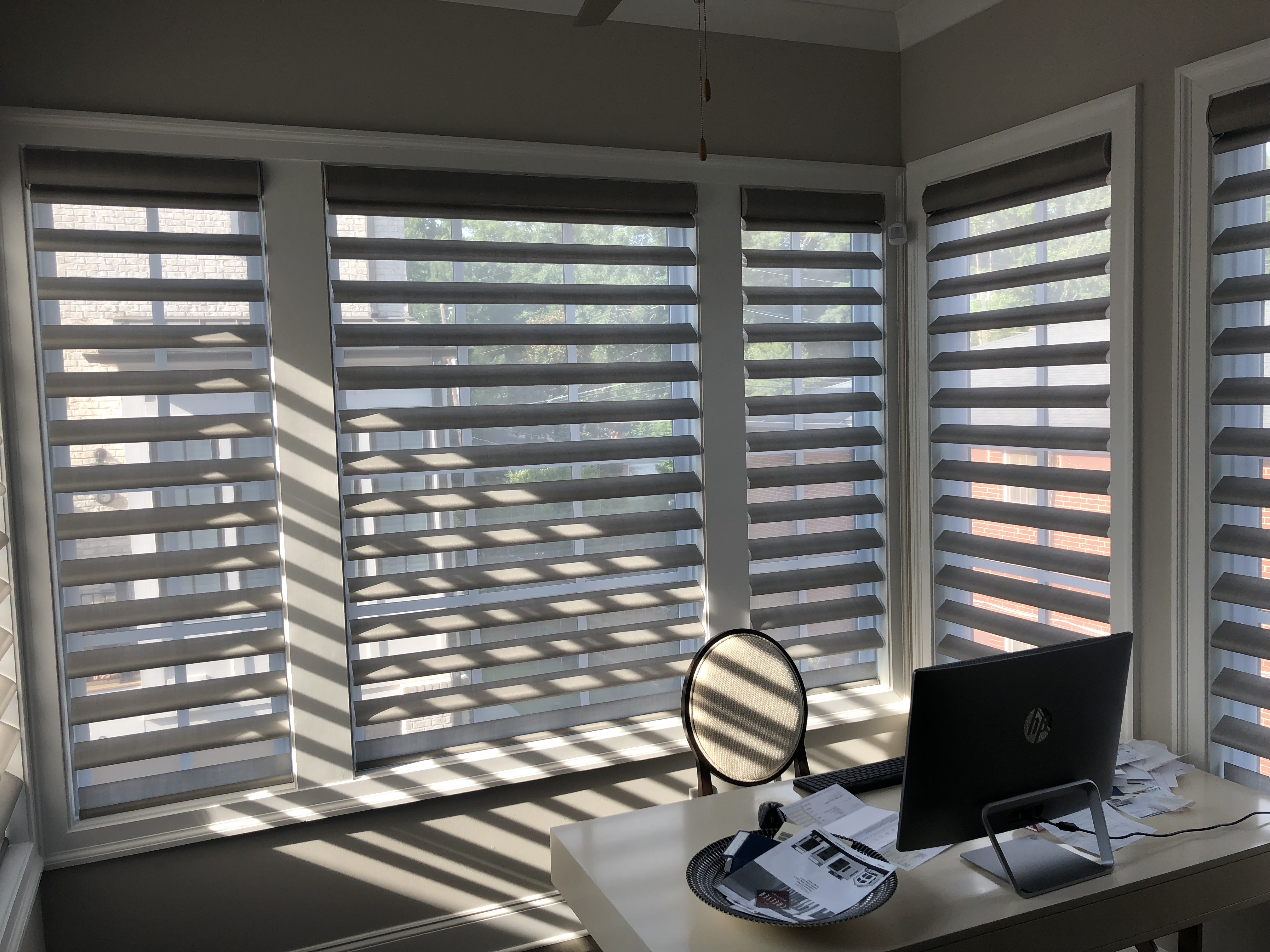 Pirouette soft sheer shades in a home office